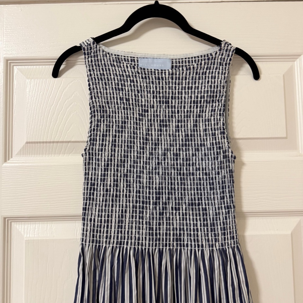 Hill House Home XS Cosima Smocked Navy Striped Midi Dress - Picture 3 of 7
